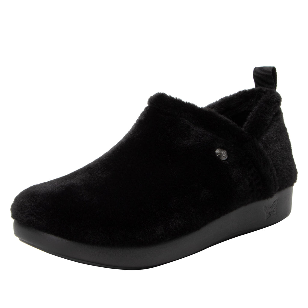 Cozee Fuzzy Wuzzy Black slipper bootie with warm lining on a cozy comfort outsole  - COZ-7631_S1