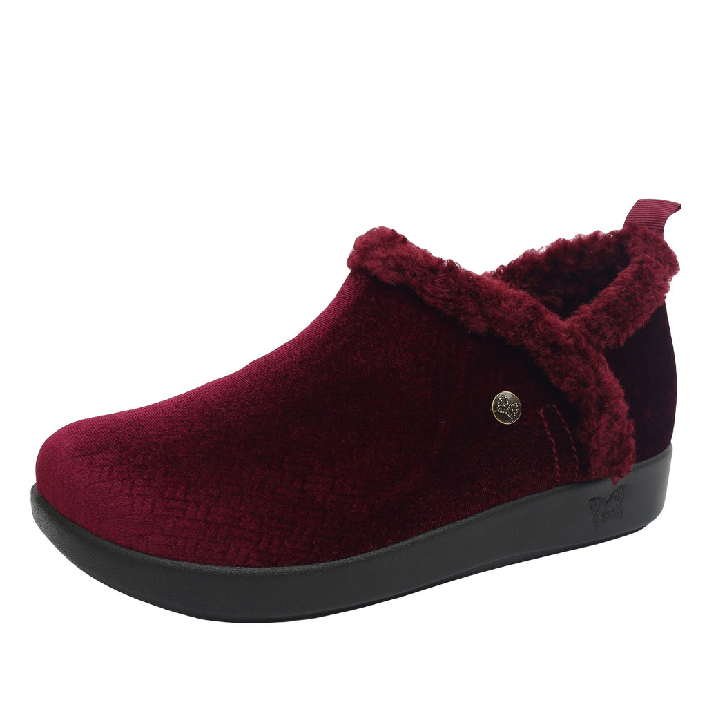 Cozee Wine Velvet slipper bootie lined with warm sherpa with cozy comfort outsole  - COZ-7651_S1