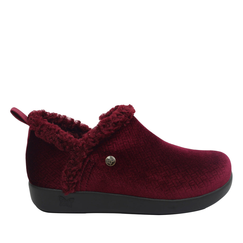 Cozee Wine Velvet slipper bootie lined with warm sherpa with cozy comfort outsole  - COZ-7651_S3
