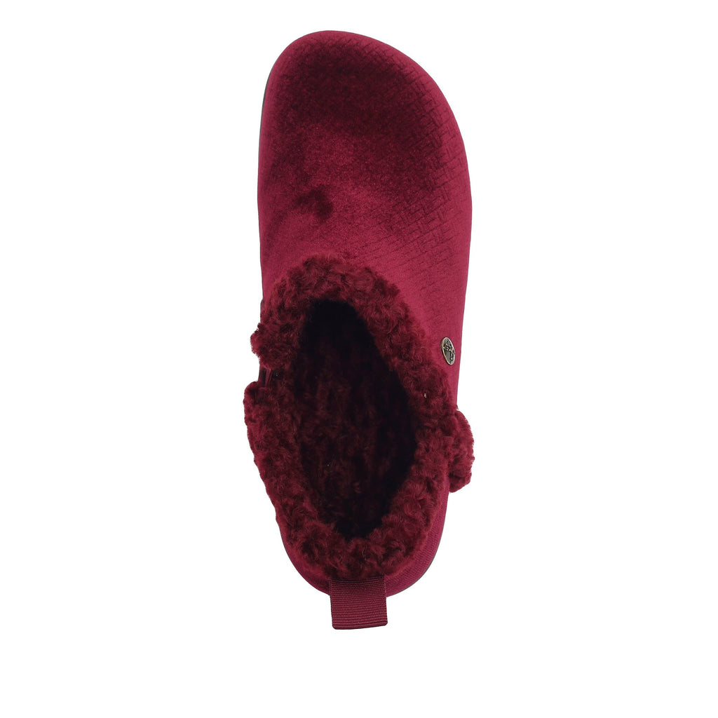 Cozee Wine Velvet slipper bootie lined with warm sherpa with cozy comfort outsole  - COZ-7651_S5