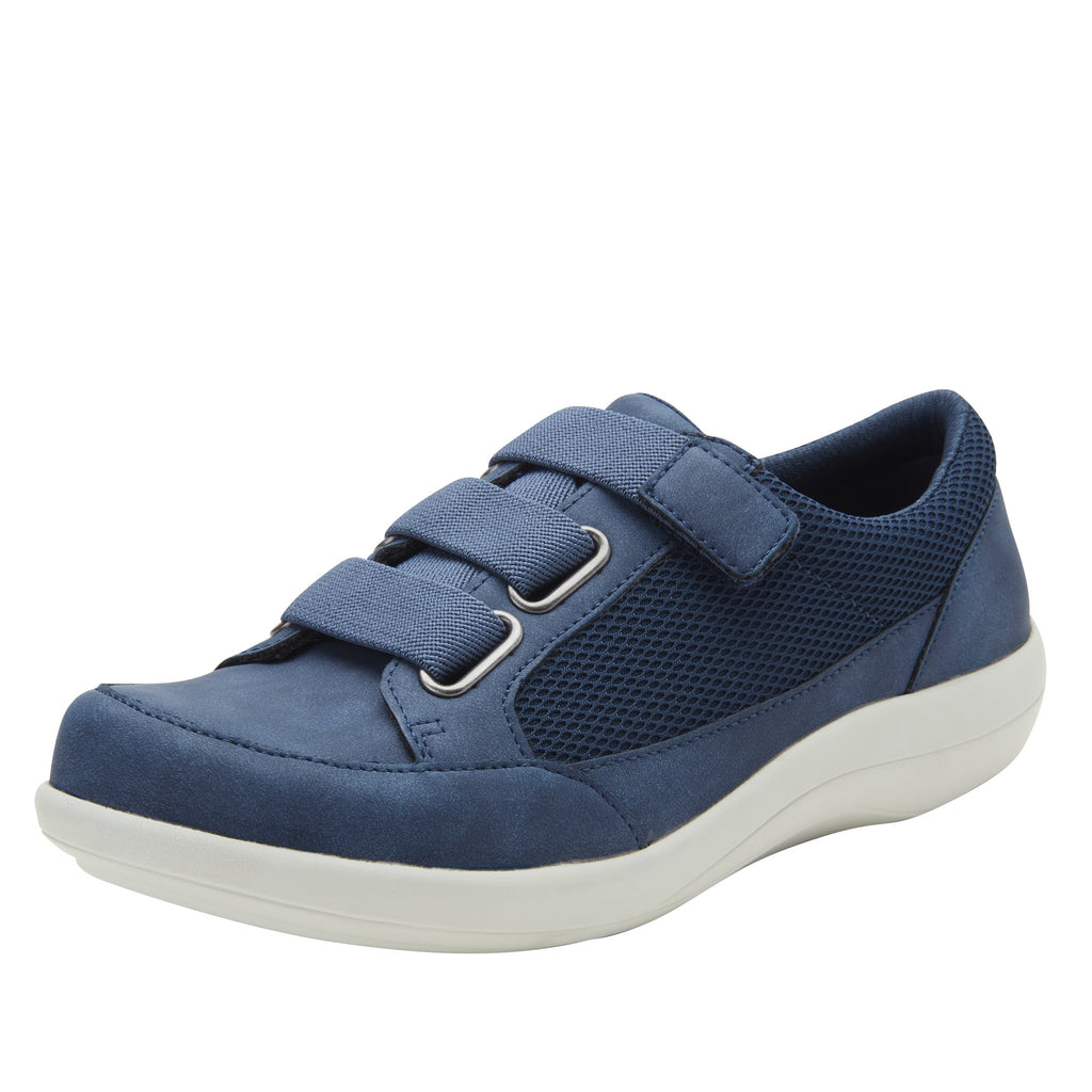 Dahlia Blue Relaxed sport rocker shoe with dual density polyurethane outsole and adjustable elastic hook-and-loop straps. DAH-7889_S1