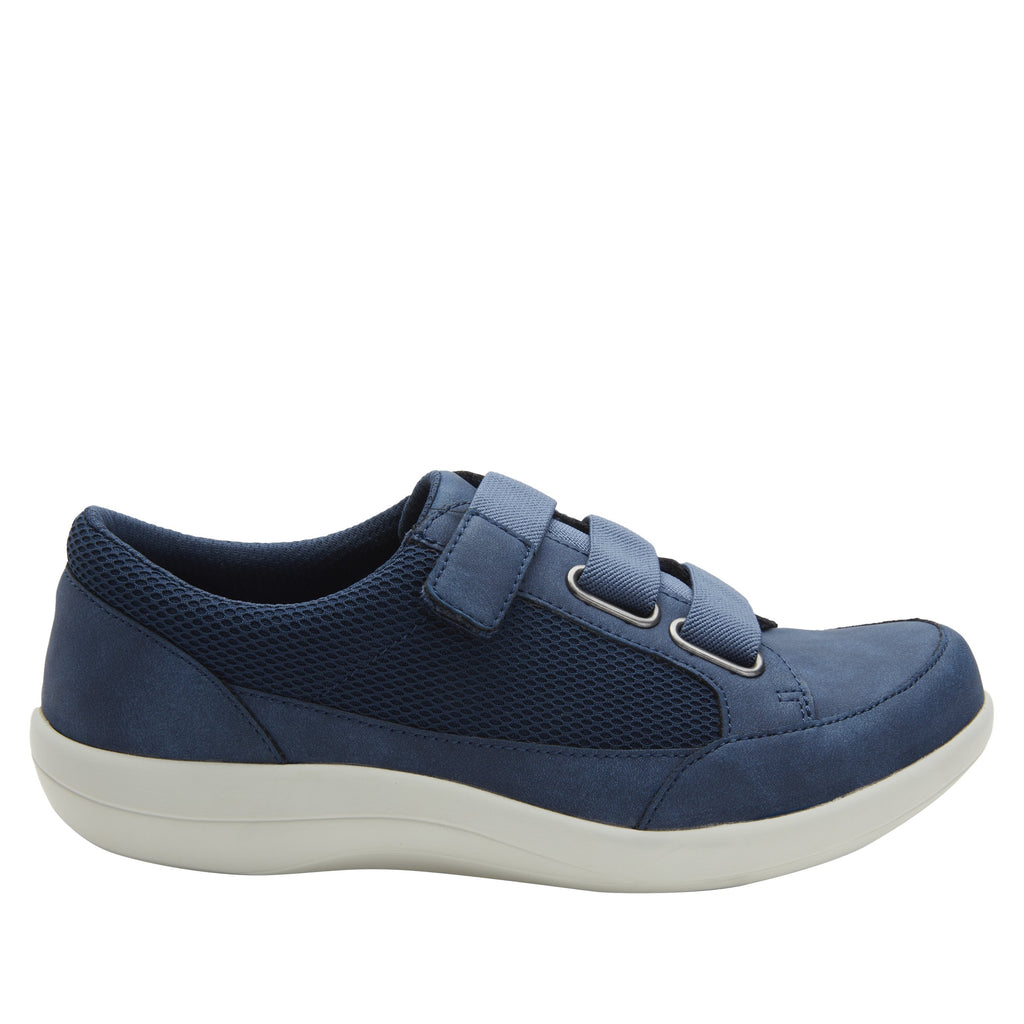 Dahlia Blue Relaxed sport rocker shoe with dual density polyurethane outsole and adjustable elastic hook-and-loop straps. DAH-7889_S2