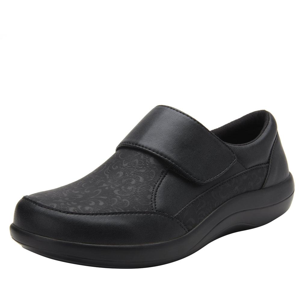 Daisie Black Lilt sport rocker shoe with dual density polyurethane outsole and adjustable hook-and-loop strap. DAI-7865_S1
