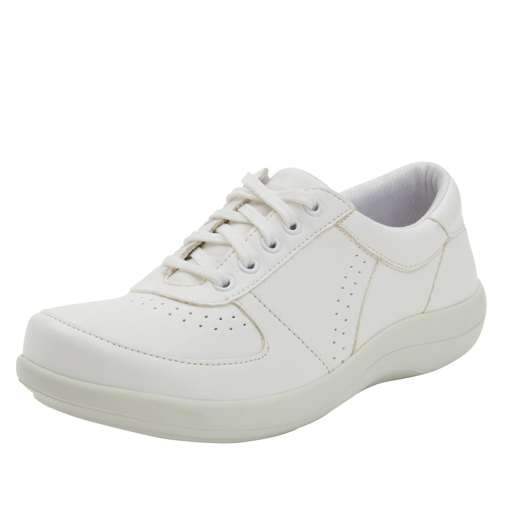 Daphne White Softie sport rocker shoe with dual density polyurethane outsole and laces for adjustability. DAP-7874_S1