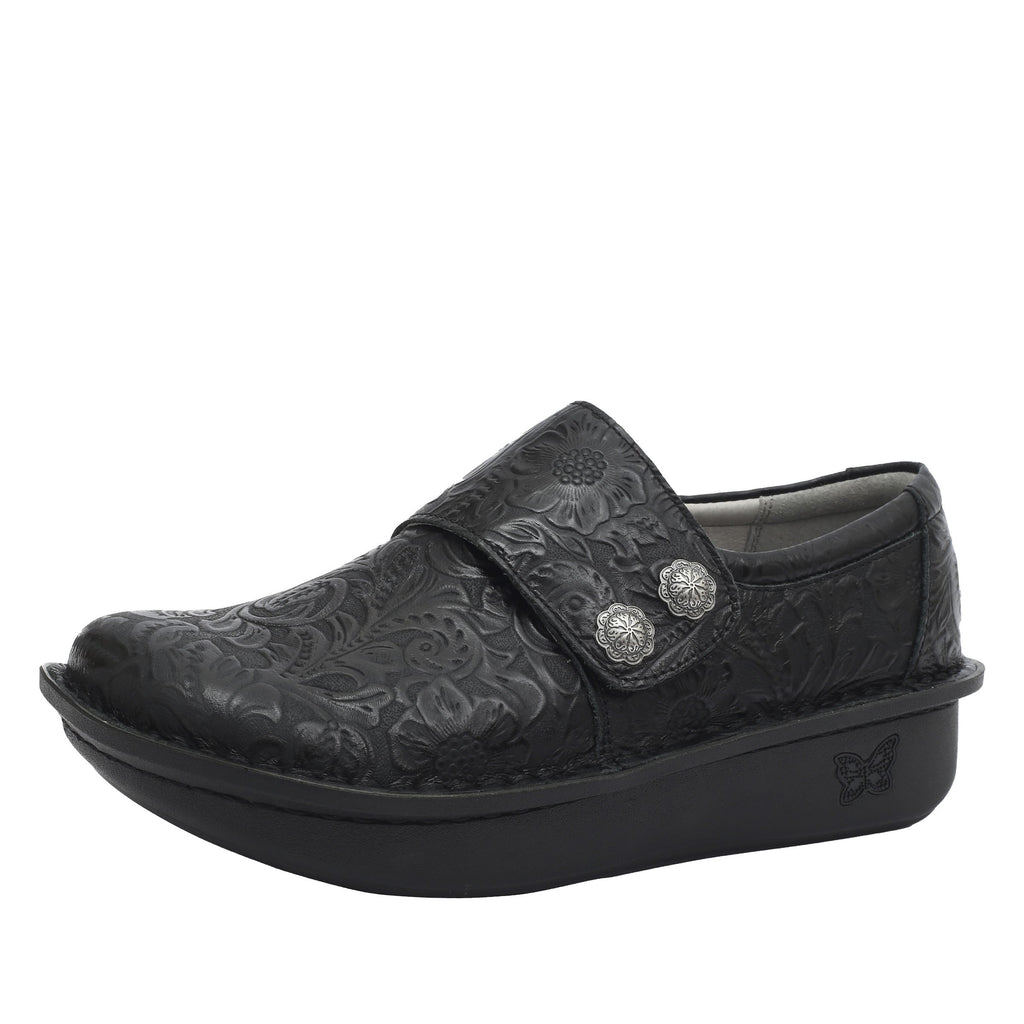 Deliah Embossible Ink shoe with adjustable hook and loop strap on Classic Rocker outsole- DEL-7609_S1