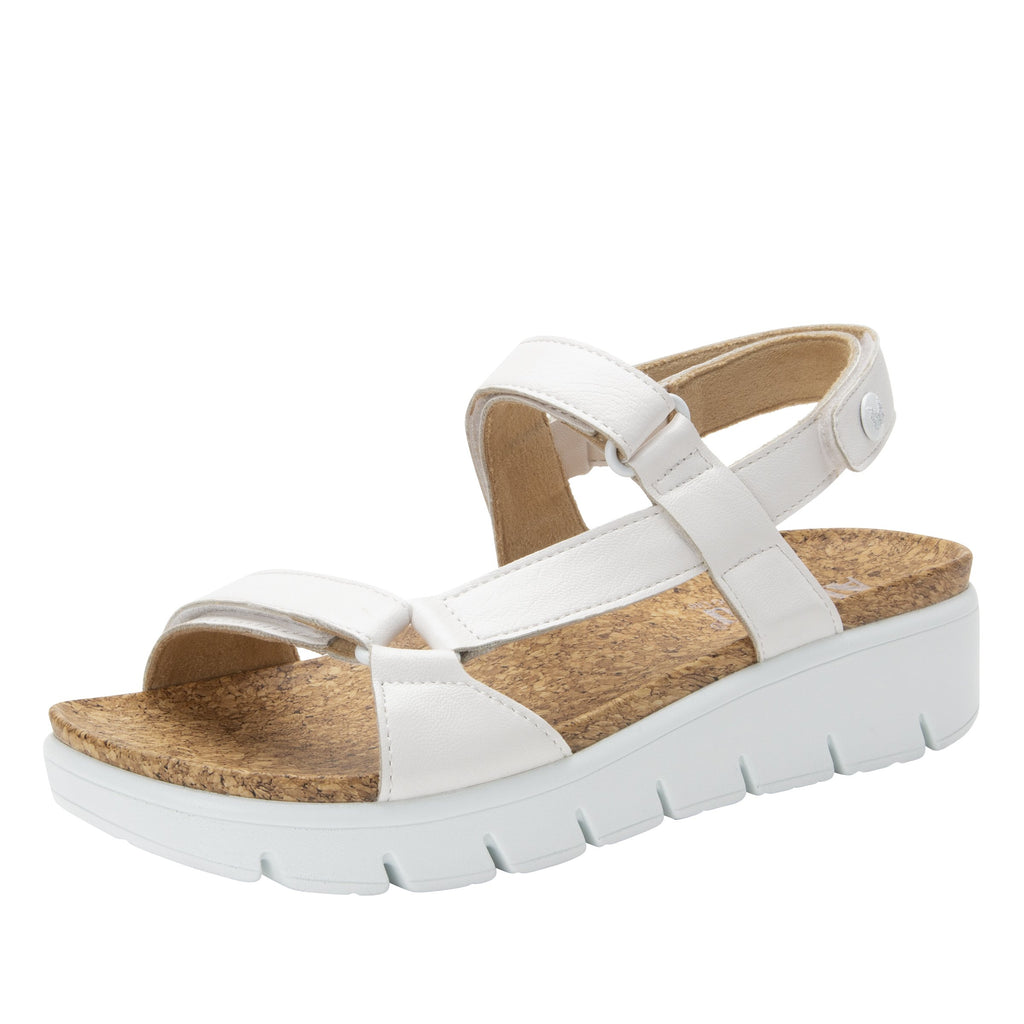 Henna White strappy sandal on heritage outsole with cork printed footbed- HEN-600_S1