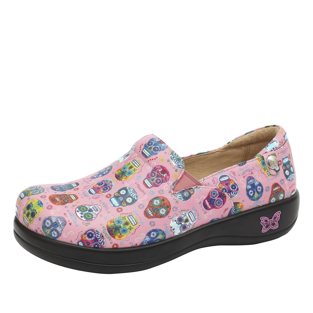 Keli Sugar Skulls Pink slip on style shoe with career casual outsole - KEL-7621_S1