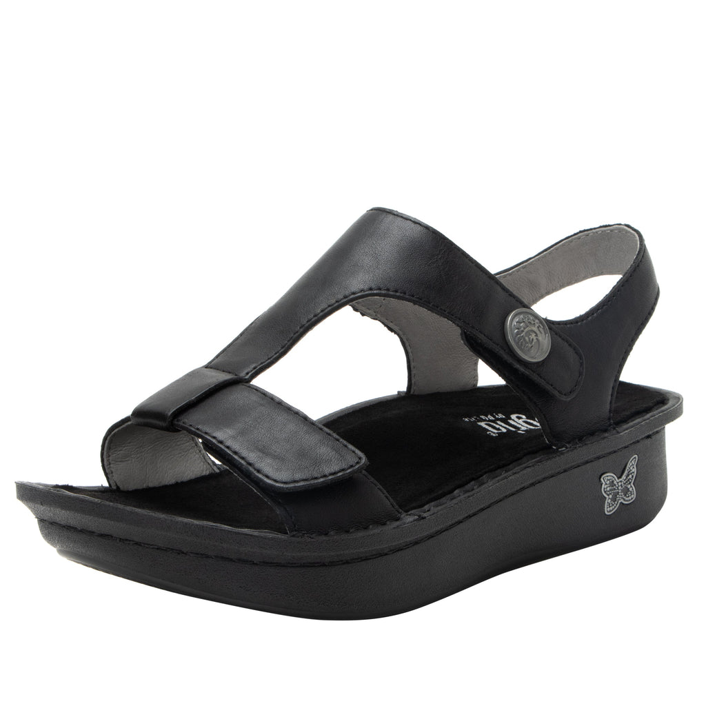 Kerri Coal t-strap sandal on classic rocker outsole - KER-7406_S1