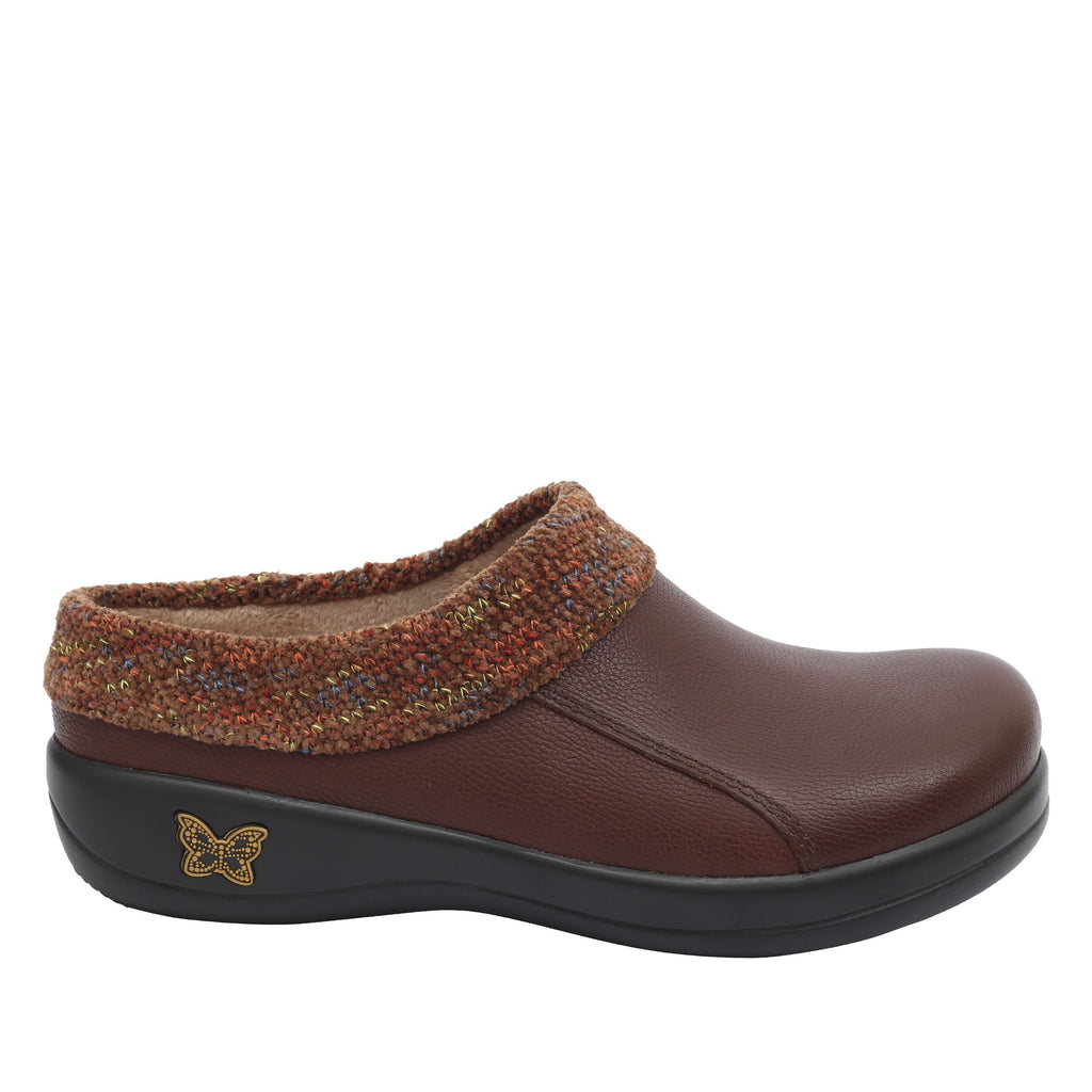Kyah Brown clog on career casual outsole, warm linings and knitted contrast collar for additional warmth - KYA-7631-S3