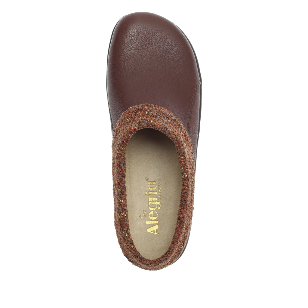 Kyah Brown clog on career casual outsole, warm linings and knitted contrast collar for additional warmth - KYA-7631-S5