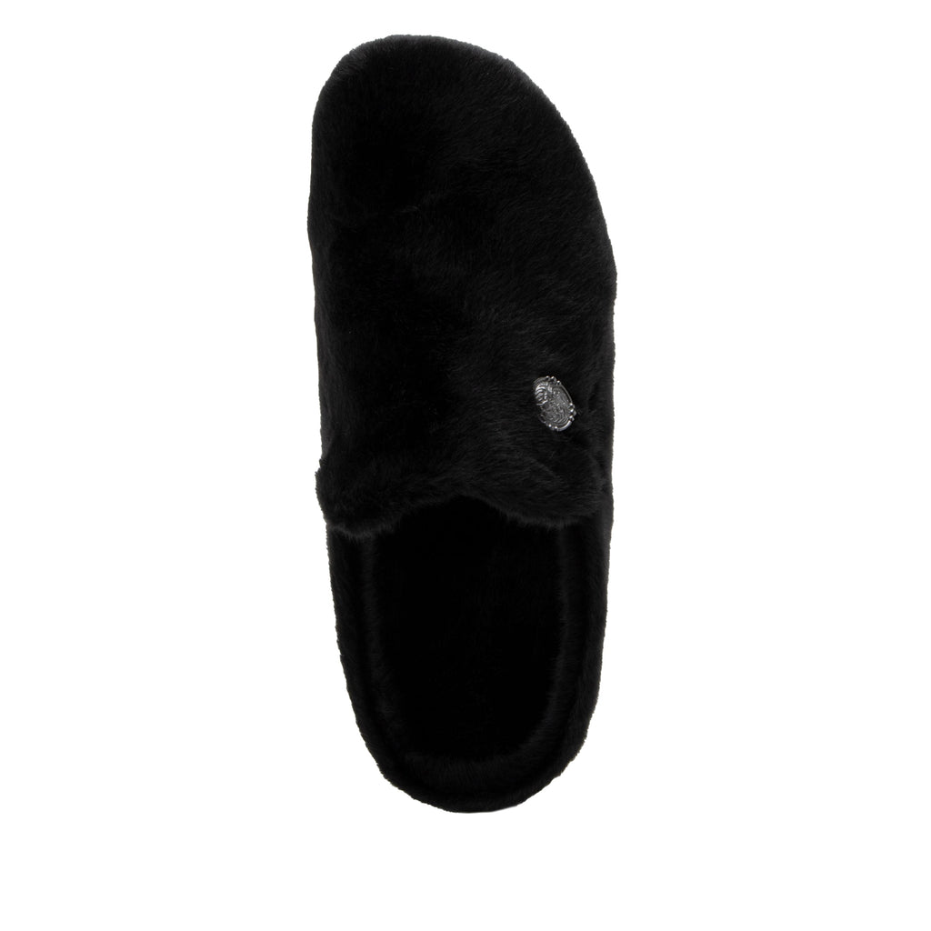 Loungeree Black slipper with button detail and elastic loop on a  cozy comfort outsole  - LOU-7635_S5
