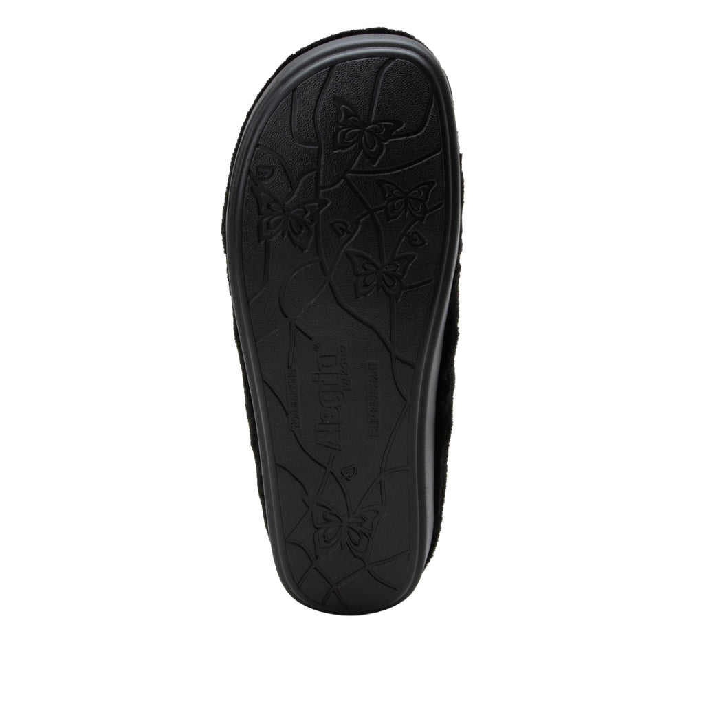Loungeree Black slipper with button detail and elastic loop on a  cozy comfort outsole  - LOU-7635_S6