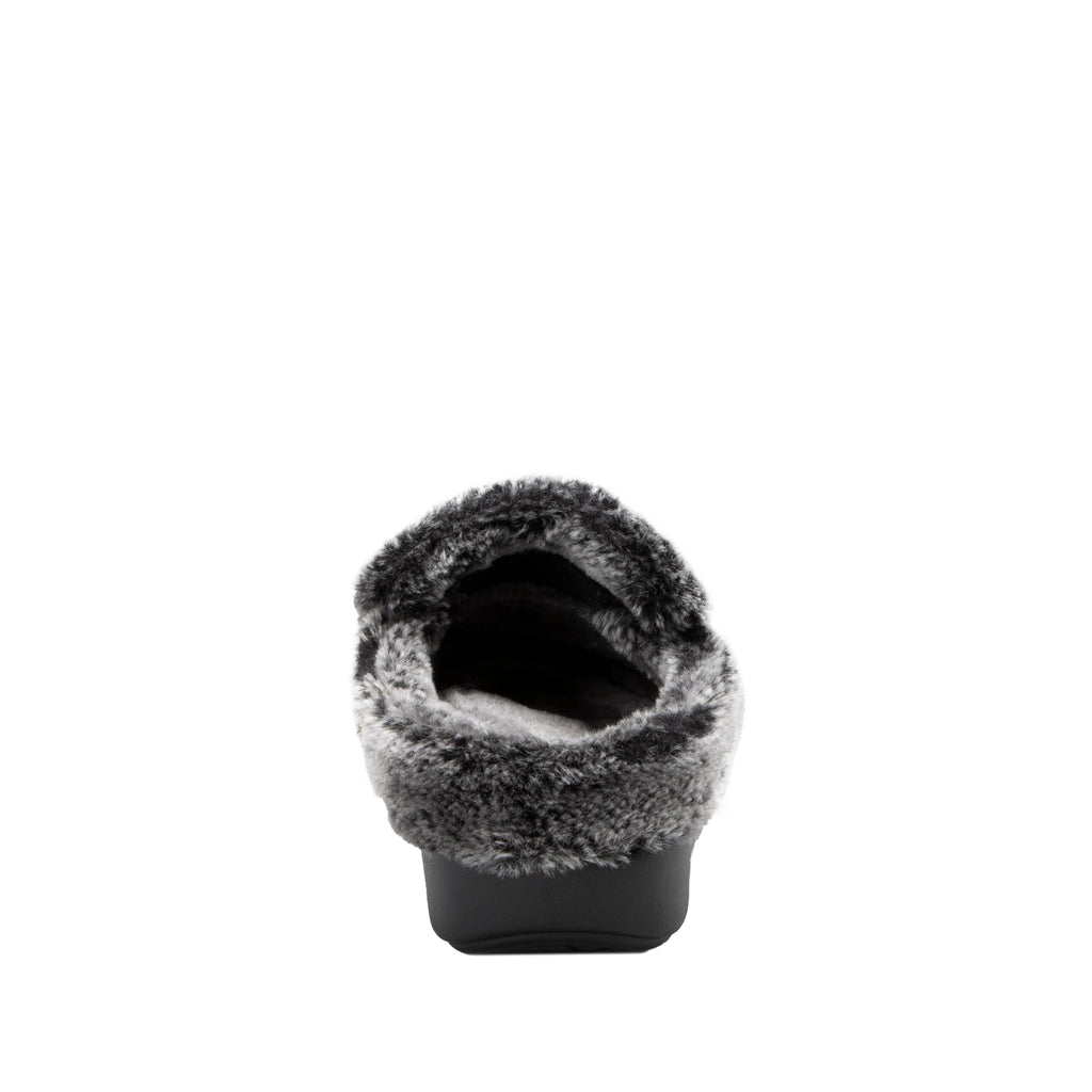 Loungeree Frosty Black slipper with button detail and elastic loop on a  cozy comfort outsole  - LOU-7637_S4