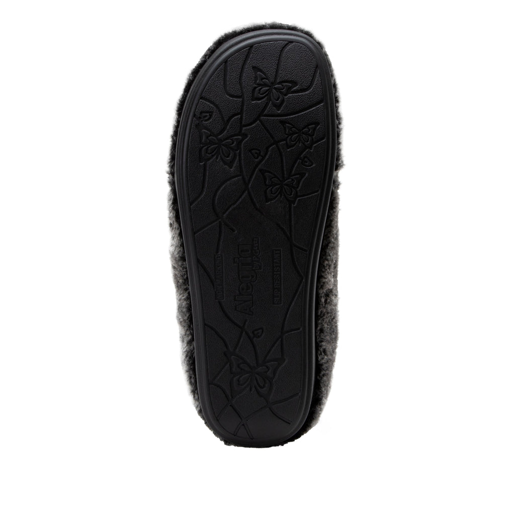 Loungeree Frosty Black slipper with button detail and elastic loop on a  cozy comfort outsole  - LOU-7637_S6