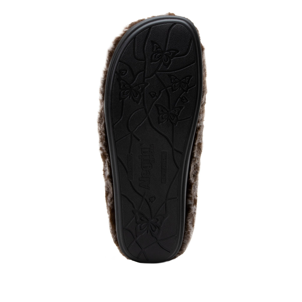 Loungeree Frosty Brown slipper with button detail and elastic loop on a  cozy comfort outsole  - LOU-7638_S6