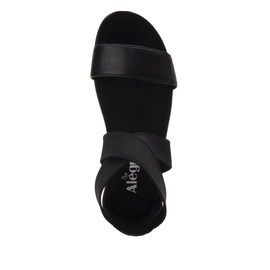 Lucia Black Comfort Flat sandal with criss cross elastic ankle strap and featherweight slip-resistance - LUC-601_S4