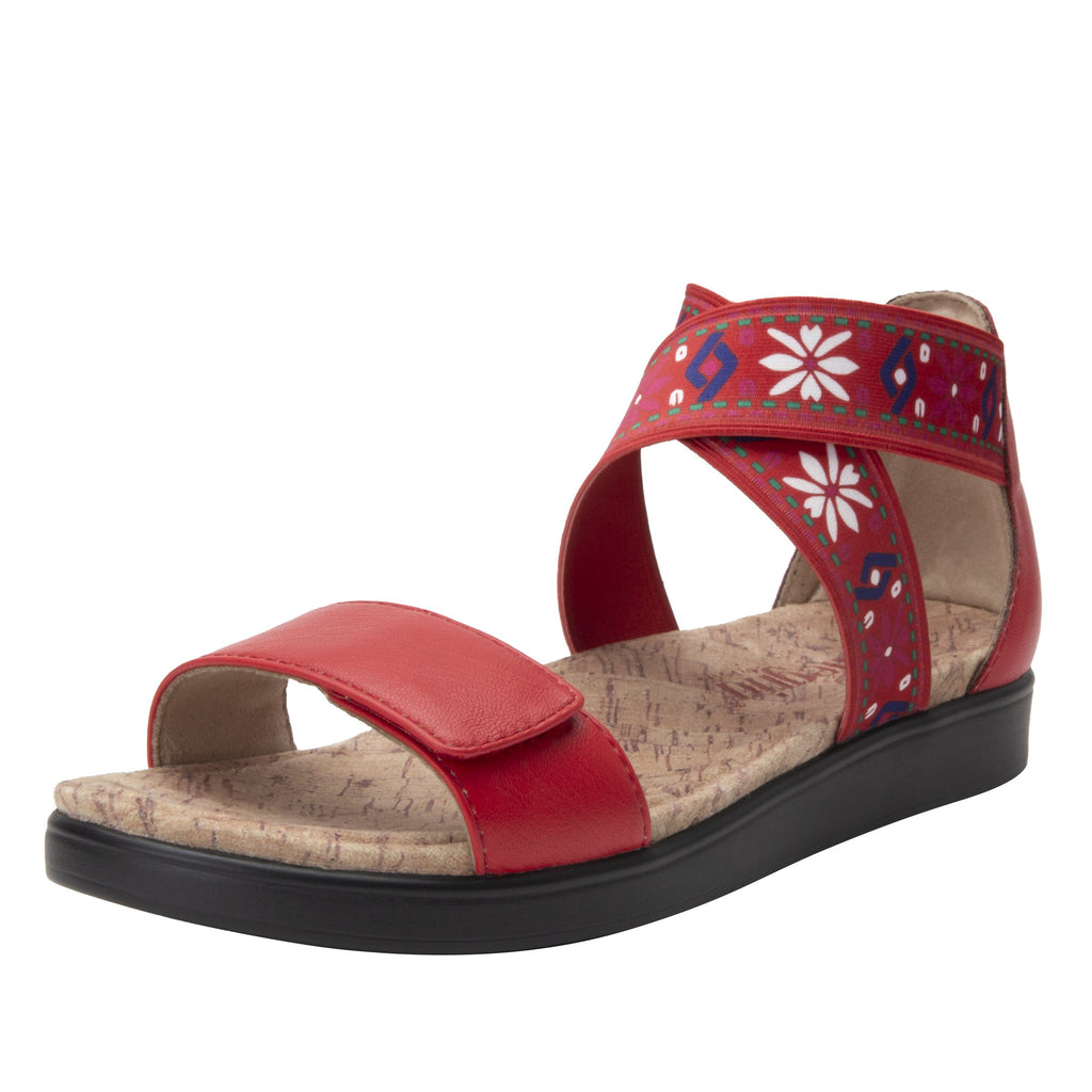 Lucia Red Comfort Flat sandal with criss cross elastic ankle strap and featherweight slip-resistance - LUC-7764_S1