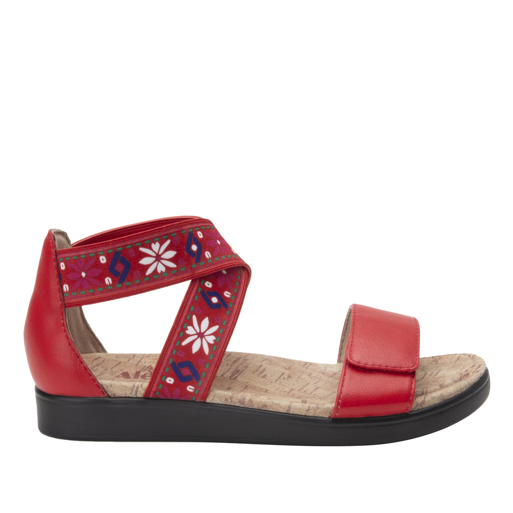 Lucia Red Comfort Flat sandal with criss cross elastic ankle strap and featherweight slip-resistance - LUC-7764_S3