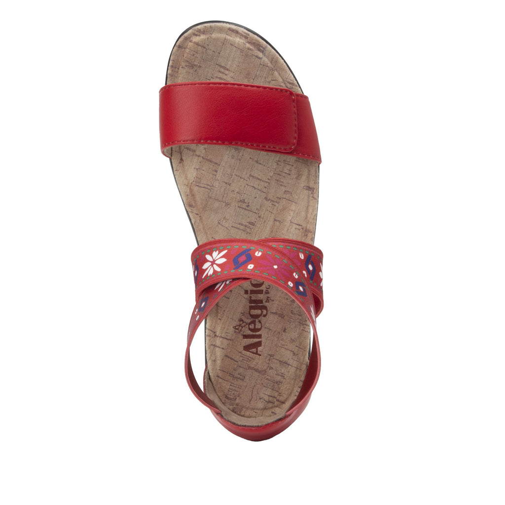Lucia Red Comfort Flat sandal with criss cross elastic ankle strap and featherweight slip-resistance - LUC-7764_S5