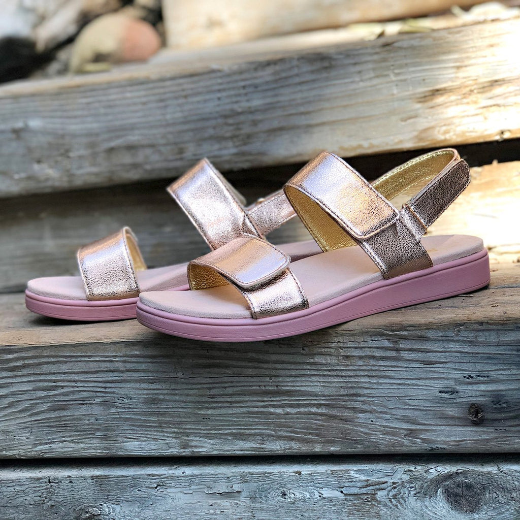 Lunah Rose Gold Comfort Flat sandal with three adjustable hook and loop closures and featherweight slip-resistance - LUN-106_S7