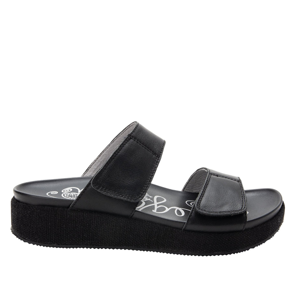 Maisie Tahiti Black Slide sandal with fabric wrapped Heritage Platform outsole and leather wrapped footbed - MAI-121_S2