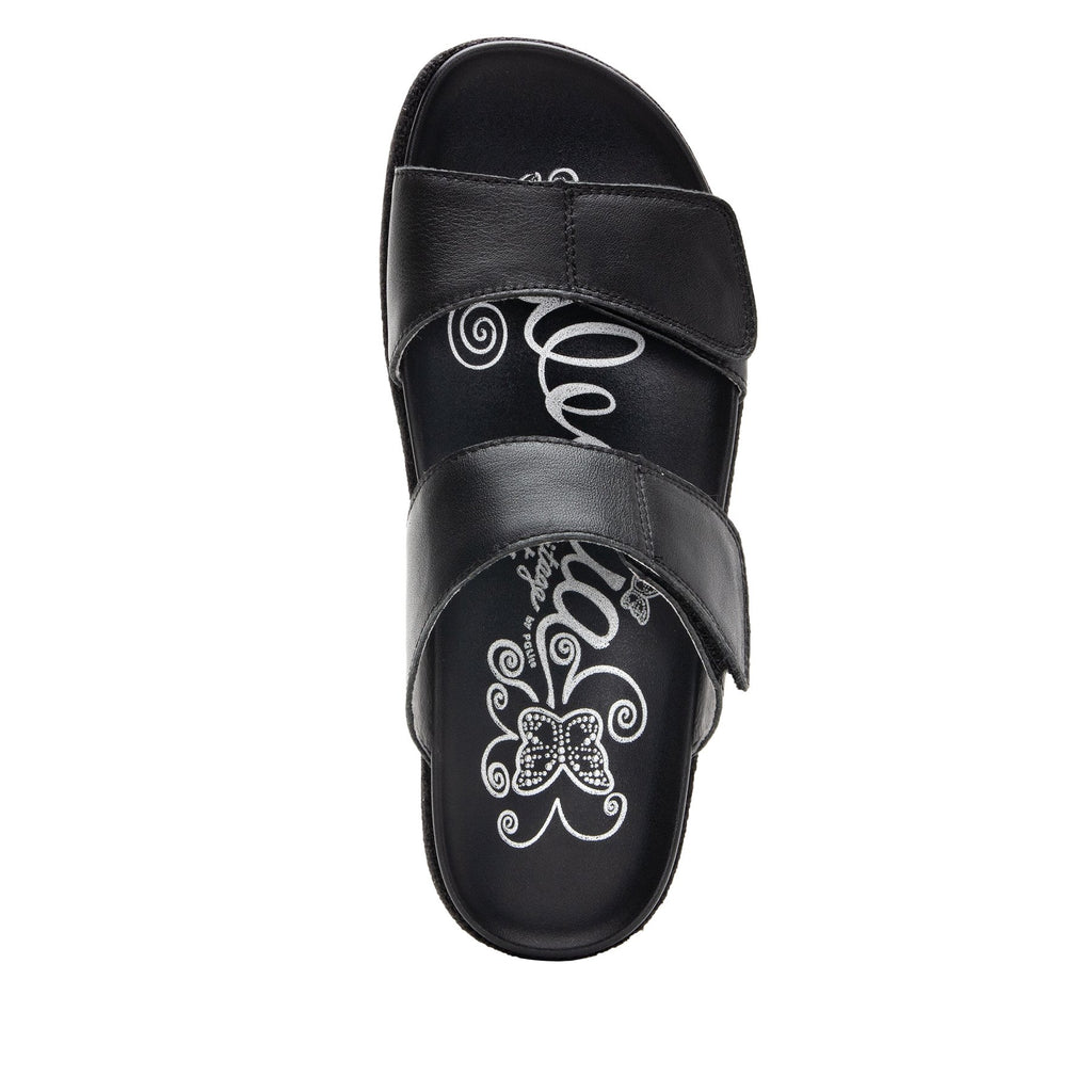 Maisie Tahiti Black Slide sandal with fabric wrapped Heritage Platform outsole and leather wrapped footbed - MAI-121_S4