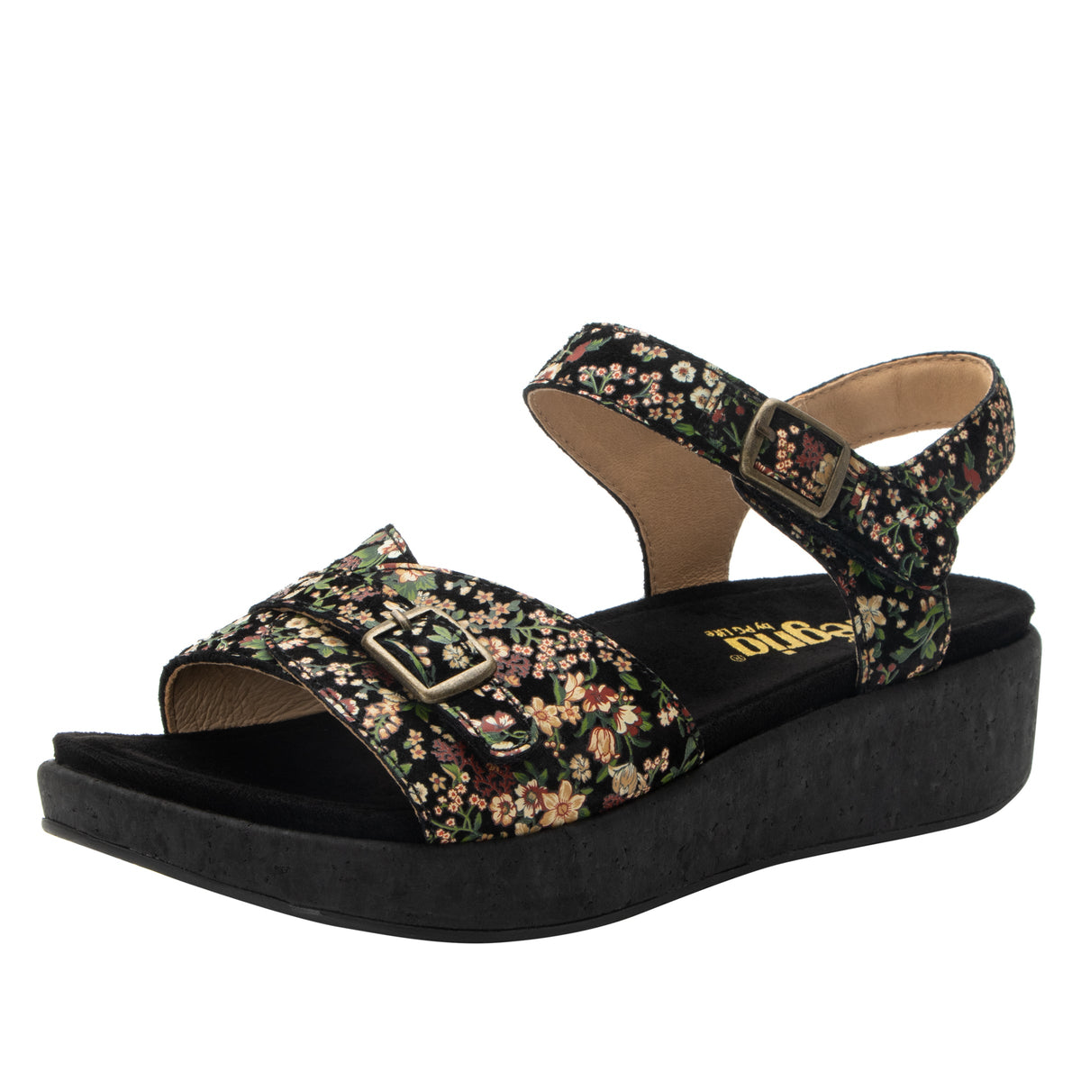 Maryn Earthy Bloom sandal with adjustable straps on a mini cork wedge rocker outsole- MAR-7404_S1