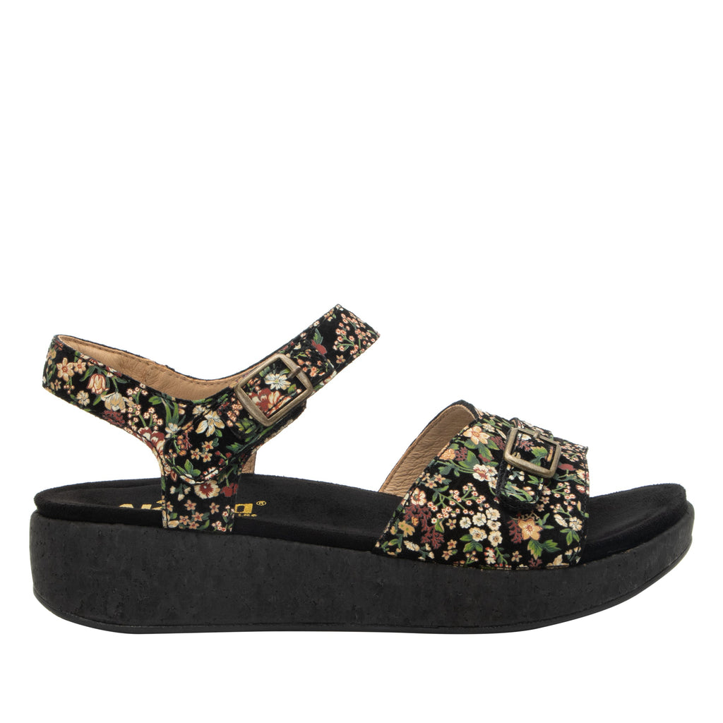 Maryn Earthy Bloom sandal with adjustable straps on a mini cork wedge rocker outsole- MAR-7404_S2