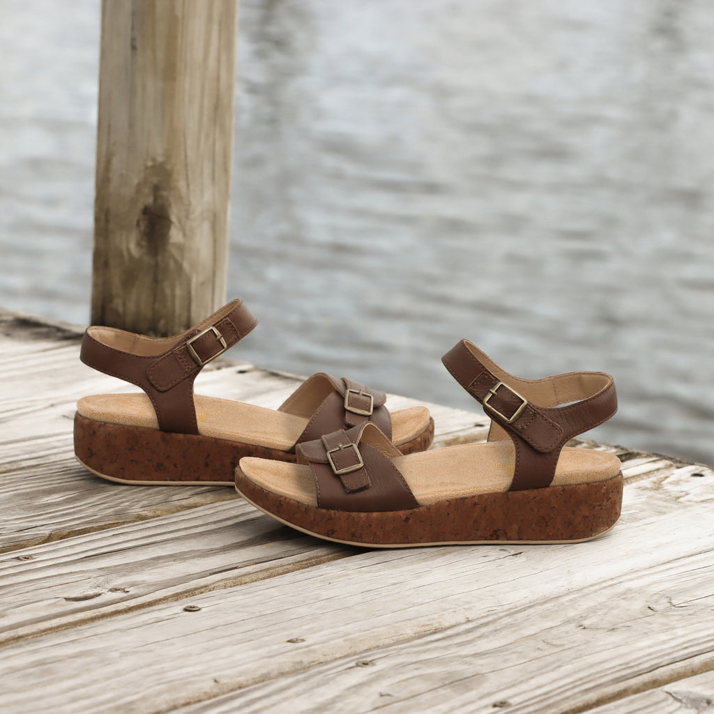 Maryn Clay sandal with adjustable straps on a mini cork wedge rocker outsole- MAR-7407_S1X