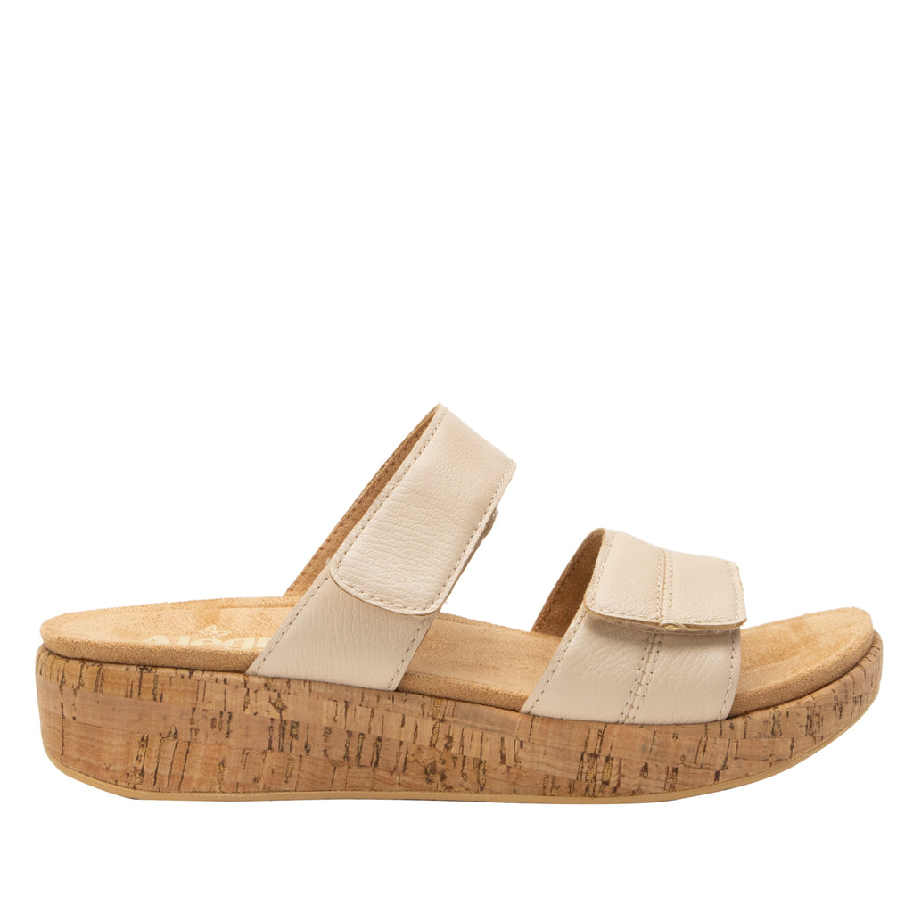 Mena Ivory Mist sandal with adjustable closures on a mini cork wedge rocker outsole- MEN-7442_S2