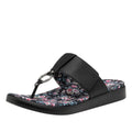 Moxi Enchanting Black Comfort Flat flip-flop sandal with adjustable hook and loop closure and decorative ring detailing set on featherweight slip-resistance outsole - MOX-7541_S1