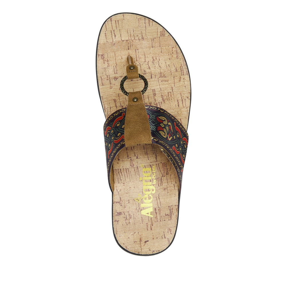 Moxi Free Spirit Saddle Comfort Flat flip-flop sandal with adjustable hook and loop closure and decorative ring detailing set on featherweight slip-resistance outsole - MOX-7550_S5