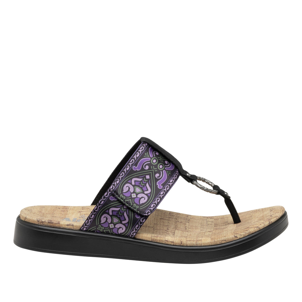 Moxi Free Spirit Crow Comfort Flat flip-flop sandal with adjustable hook and loop closure and decorative ring detailing set on featherweight slip-resistance outsole - MOX-7551_S3