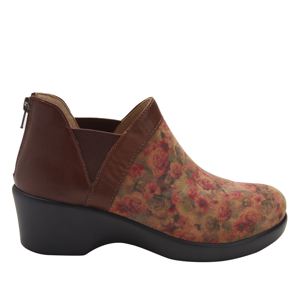 Natalee Cognac & Roses bootie, with double elastic gore and back zipper on career fashion outsole - NAT-7927_S2