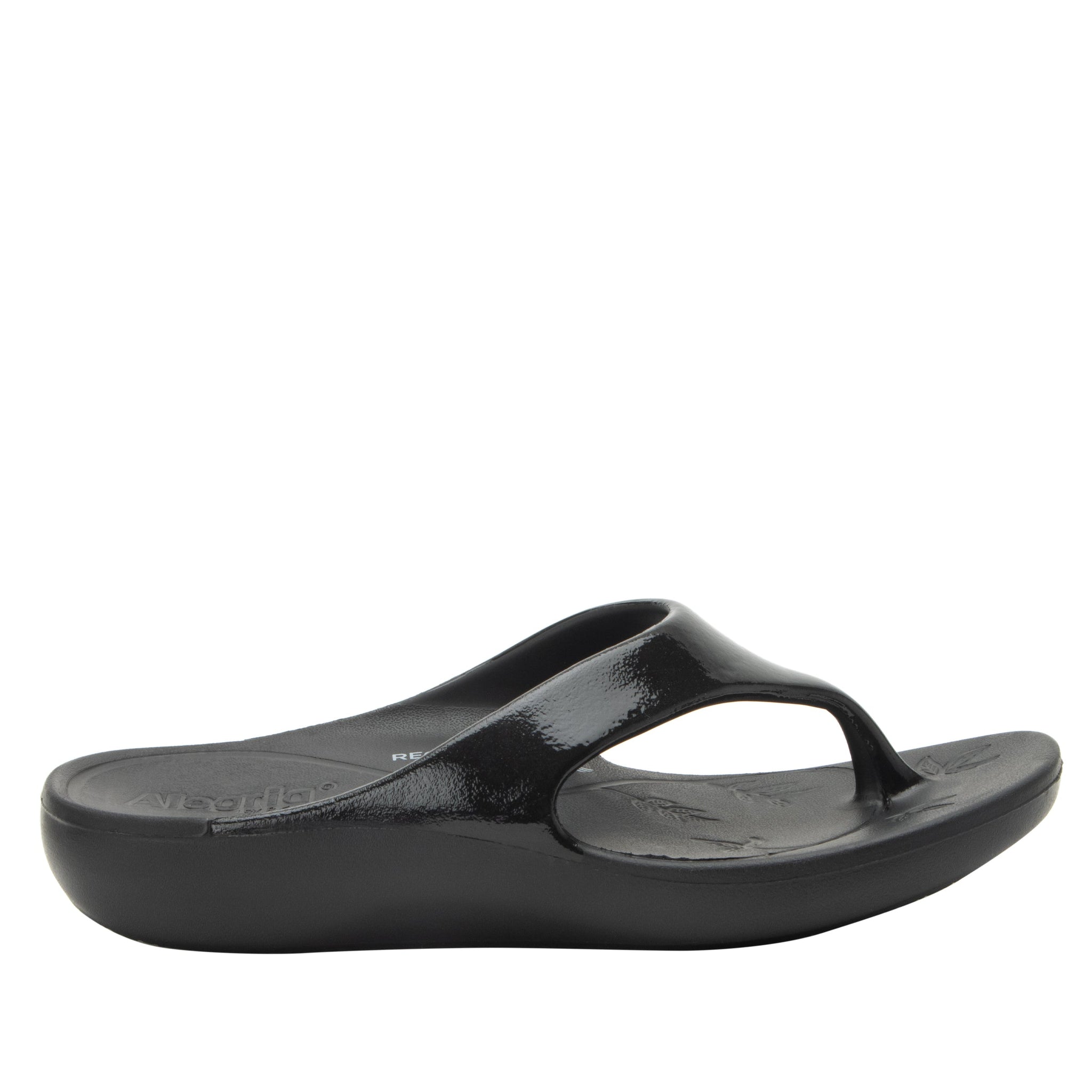 Shiny black flip flops online