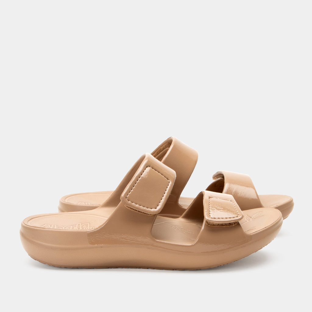 Orbyt Taupe Gloss Sandal | Alegria Shoes