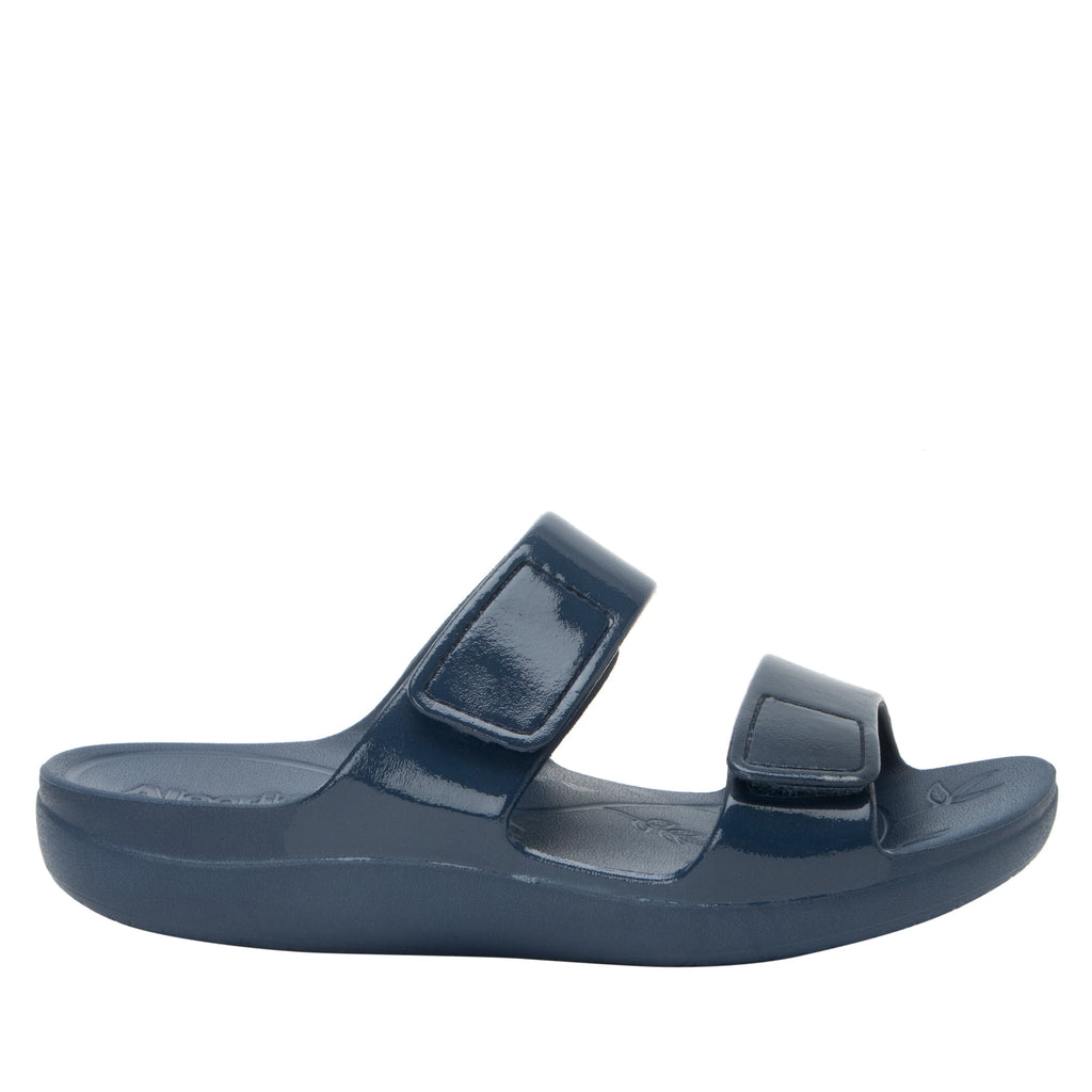Orbyt Navy Gloss Sandal - Alegria Shoes