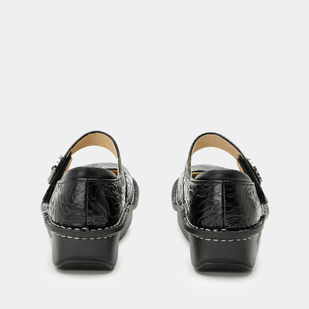 Paloma Black Embossed Rose Mary Jane | Alegria Shoes
