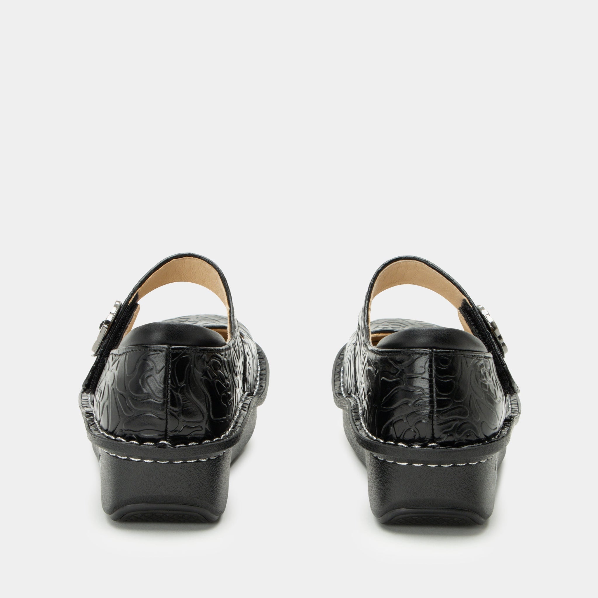 Paloma Black Embossed Rose Mary Jane - Alegria Shoes