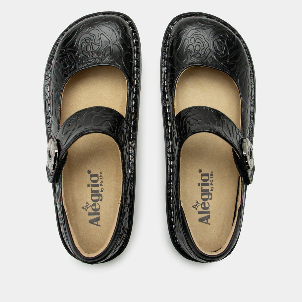 Paloma Black Embossed Rose Mary Jane | Alegria Shoes