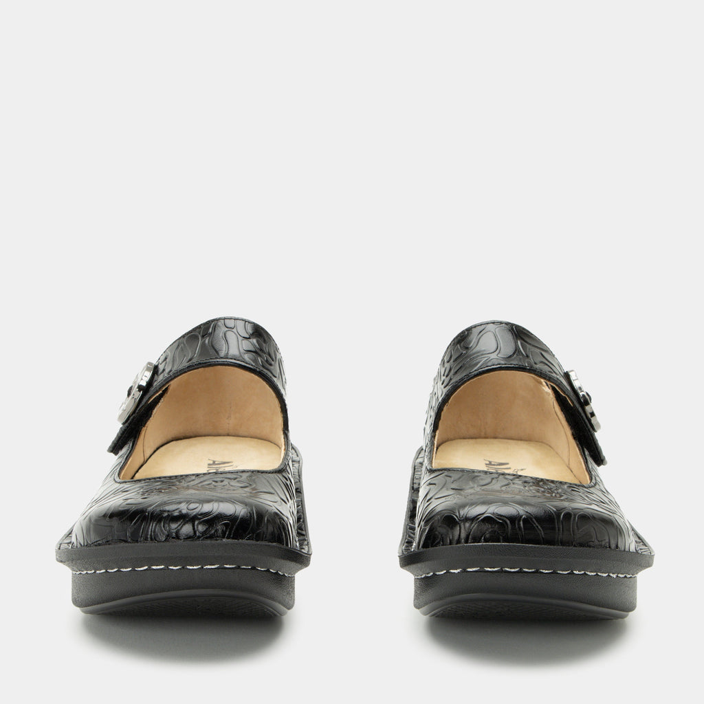 Paloma Black Embossed Rose Mary Jane | Alegria Shoes
