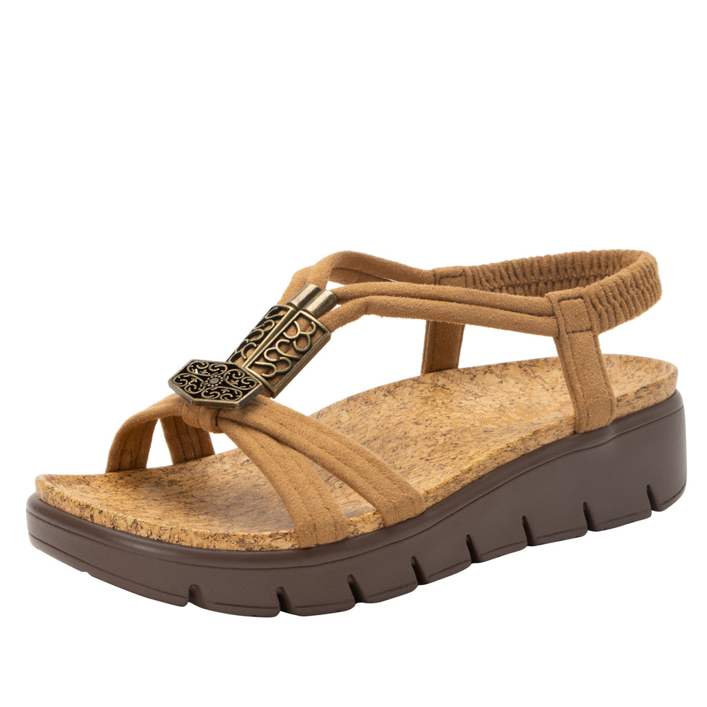 Roz Casual Sand t-strap sandal with vegan uppers and decorative hardware - ROZ-7430_S1