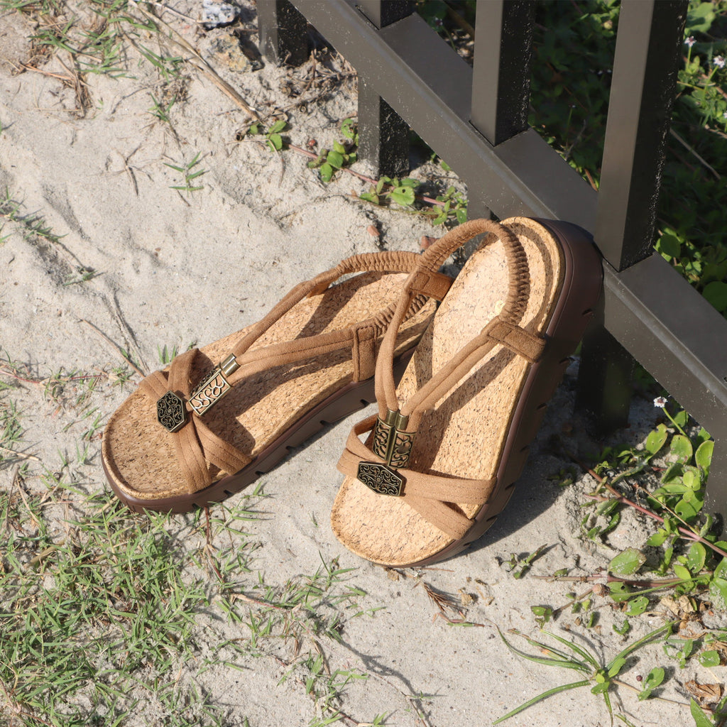 Roz Casual Sand t-strap sandal with vegan uppers and decorative hardware - ROZ-7430_S2