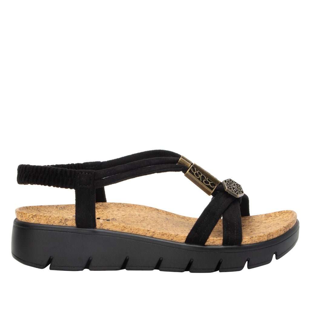 Roz Casual Black t-strap sandal with vegan uppers and decorative hardware - ROZ-7431_S2