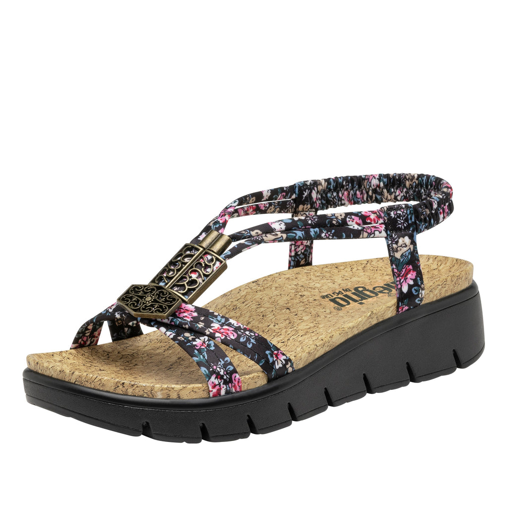 Roz Charm Black t-strap sandal with vegan uppers and decorative hardware - ROZ-7554_S1