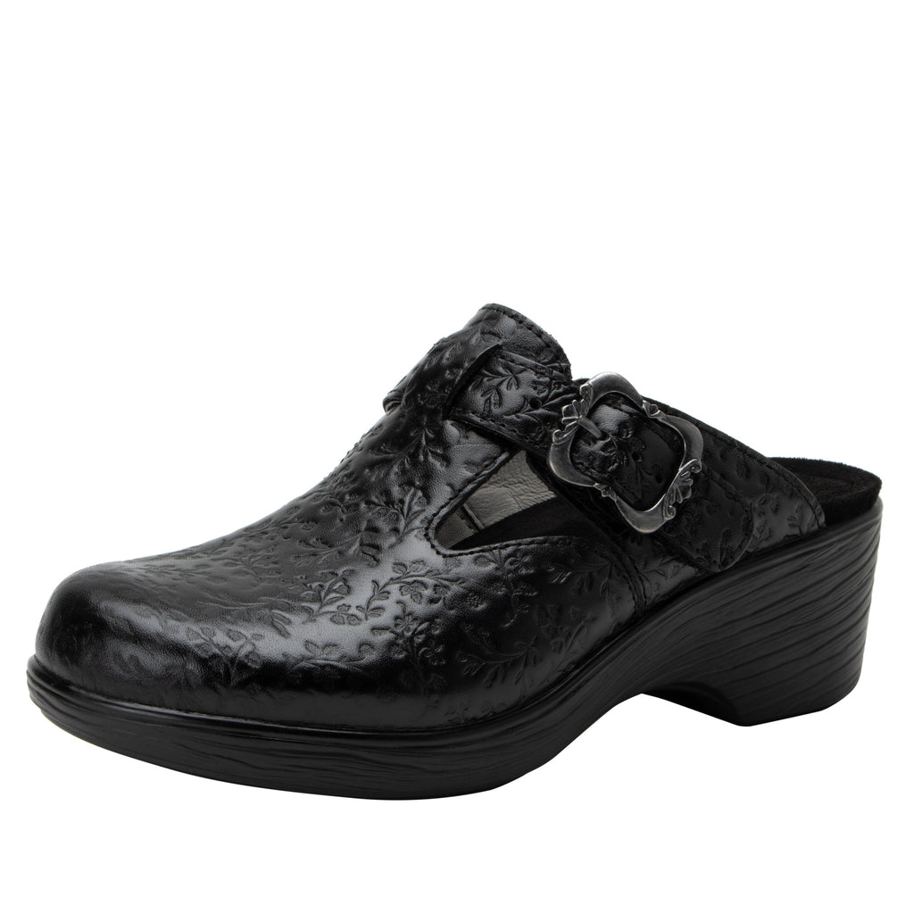 Selina Dearest buckle clog on a wood look wedge outsole - SEL-7401_S1