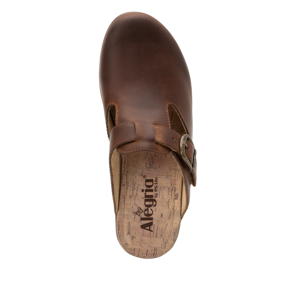 Selina Burnish Tawny buckle clog on a wood look wedge outsole - SEL-7403_S4