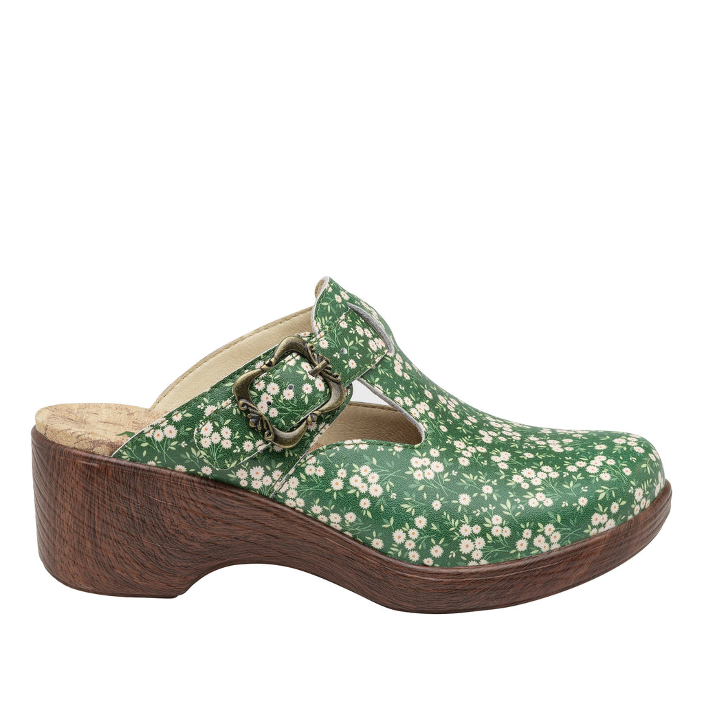Selina Green Acres buckle clog on a wood look wedge outsole - SEL-7531_S3