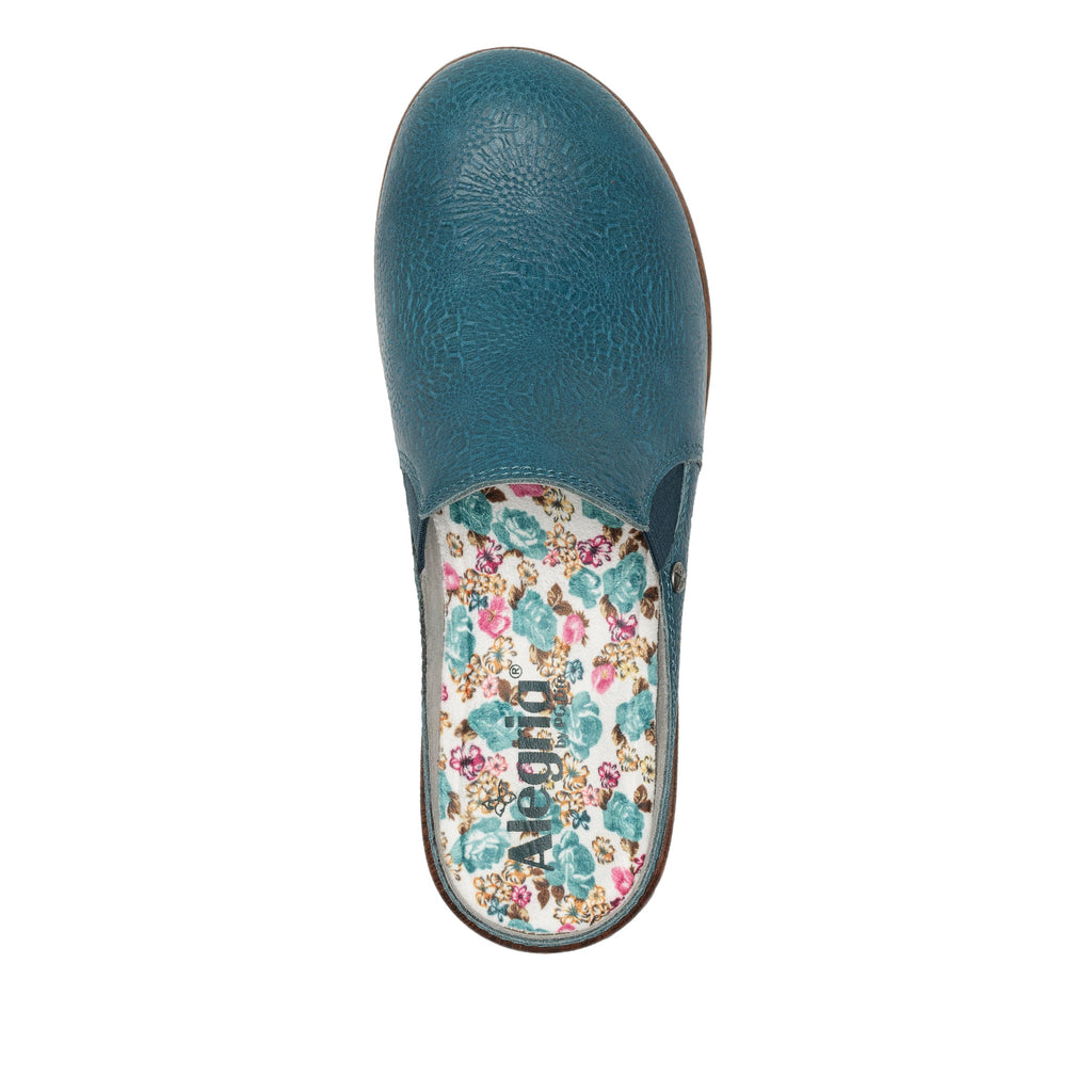 Serenity Roman Candle Teal clog on a wood look wedge outsole - SER-7529_S5