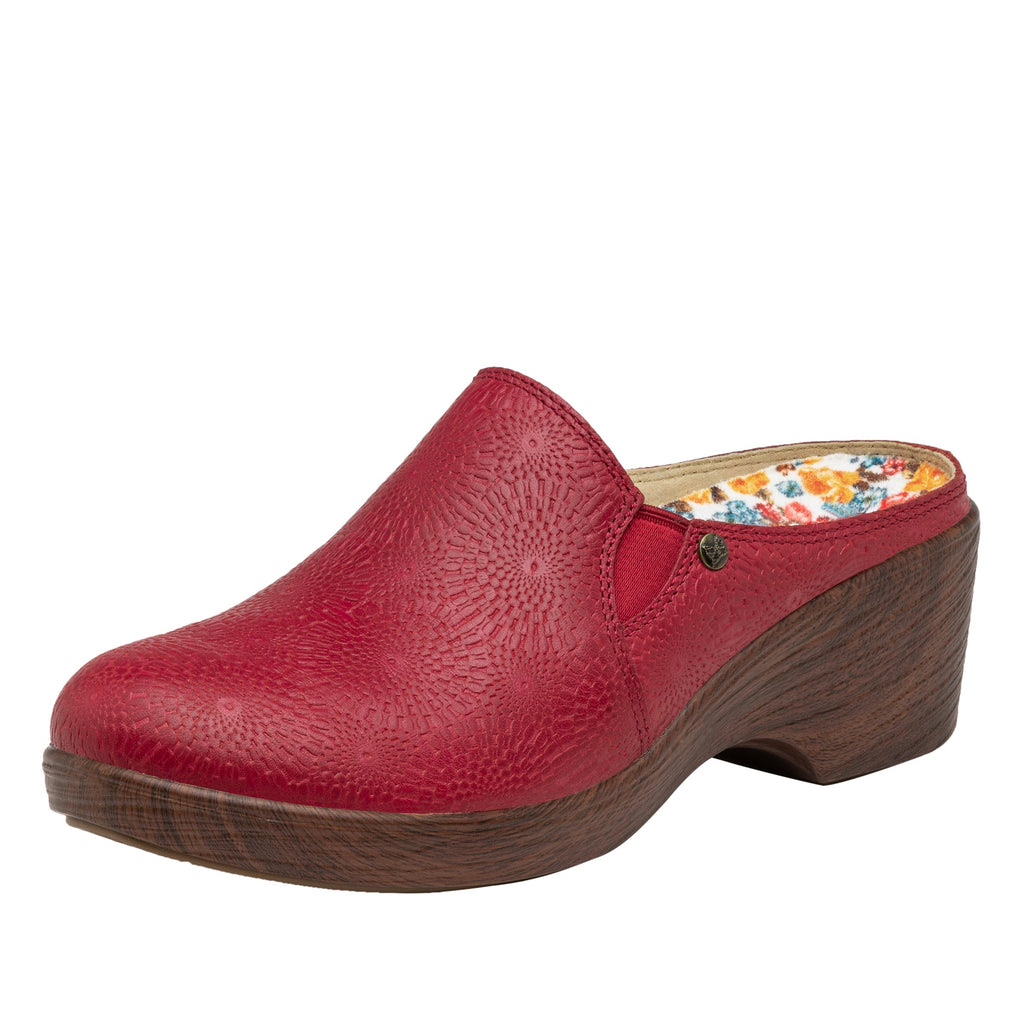 Serenity Roman Candle Coral clog on a wood look wedge outsole - SER-7530_S1